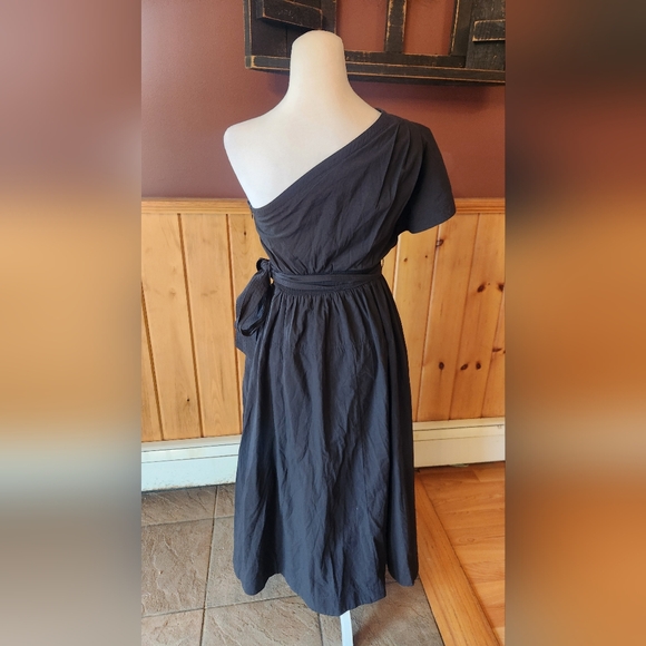 Madewell Ruffled One-Shoulder Midi Dress Black With Bow Size 0 - Picture 6 of 11